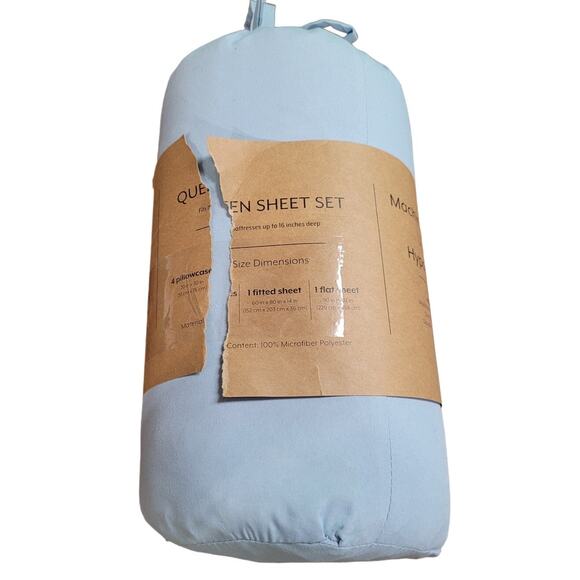 Casual Comfort Ultra Soft 6 Piece Solid Light Blue Microfiber Queen Sheet Set - Picture 4 of 5